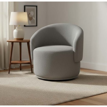 Poltrona Decorativa Giratória Sala de Estar Recepção Jasmine Bouclé Cinza