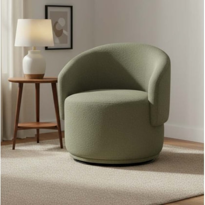 Poltrona Decorativa Giratória Sala de Estar Recepção Jasmine Bouclé Verde Oliva