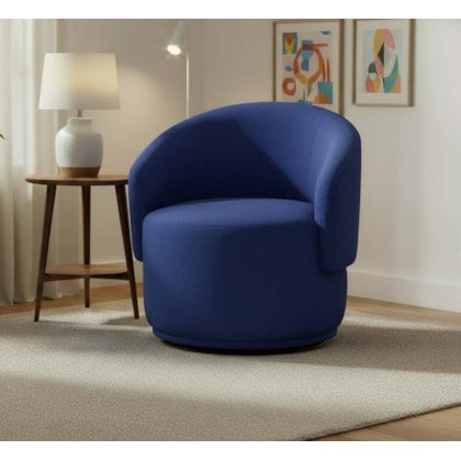 Poltrona Decorativa Giratória Sala de Estar Recepção Jasmine Linho Azul Royal
