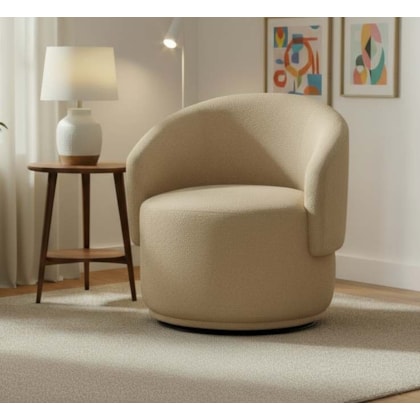 Poltrona Decorativa Giratória Sala de Estar Recepção Jasmine Linho Bege