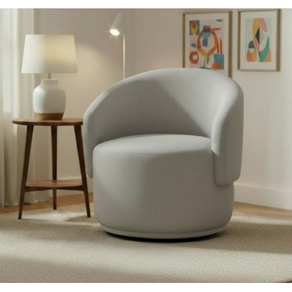 Poltrona Decorativa Giratória Sala de Estar Recepção Jasmine Linho Cinza Claro