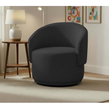 Poltrona Decorativa Giratória Sala de Estar Recepção Jasmine Linho Preto