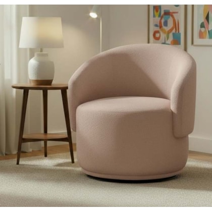 Poltrona Decorativa Giratória Sala de Estar Recepção Jasmine Linho Rosê