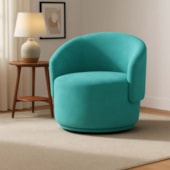 Poltrona Decorativa Giratória Sala de Estar Recepção Jasmine Suede Azul Ciano