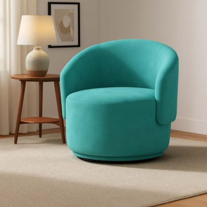 Poltrona Decorativa Giratória Sala de Estar Recepção Jasmine Suede Azul Ciano