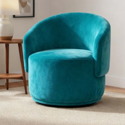 Poltrona Decorativa Giratória Sala de Estar Recepção Jasmine Suede Azul Turquesa