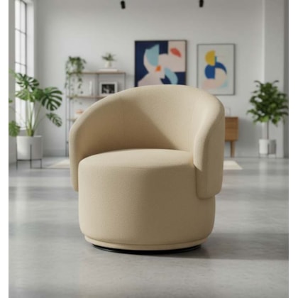 Poltrona Decorativa Giratória Sala de Estar Recepção Jasmine Suede Bege