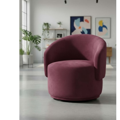 Poltrona Decorativa Giratória Sala de Estar Recepção Jasmine Suede Bordô