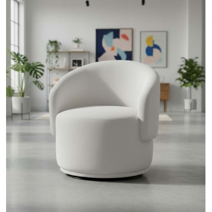 Poltrona Decorativa Giratória Sala de Estar Recepção Jasmine Suede Branco