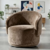 Poltrona Decorativa Giratória Sala de Estar Recepção Jasmine Suede Cappuccino