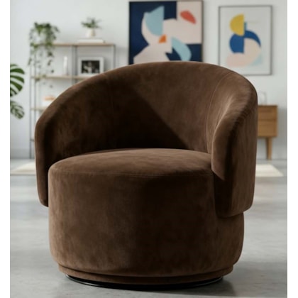 Poltrona Decorativa Giratória Sala de Estar Recepção Jasmine Suede Marrom