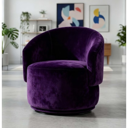 Poltrona Decorativa Giratória Sala de Estar Recepção Jasmine Suede Roxo