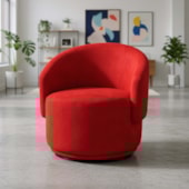 Poltrona Decorativa Giratória Sala de Estar Recepção Jasmine Suede Vermelho