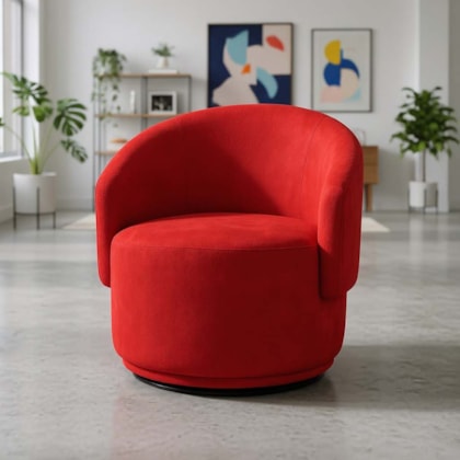 Poltrona Decorativa Giratória Sala de Estar Recepção Jasmine Suede Vermelho