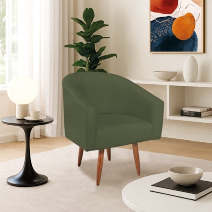Poltrona Decorativa Jade Design Moderno Sala de Estar Quarto Escritório Confortável Luxo Pés Palito Linho Verde
