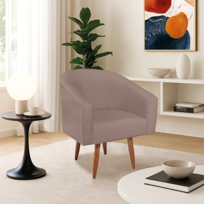 Poltrona Decorativa Jade Design Moderno Sala de Estar Quarto Escritório Confortável Luxo Pés Palito Linho Rosê