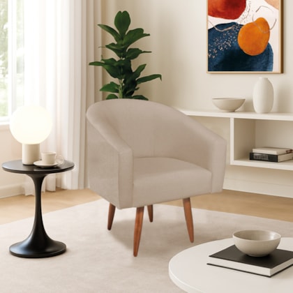 Poltrona Decorativa Jade Design Moderno Sala de Estar Quarto Escritório Confortável Luxo Pés Palito Linho Bege