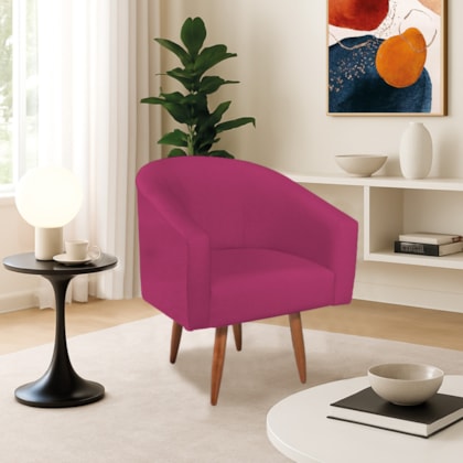 Poltrona Decorativa Jade Design Moderno Sala de Estar Quarto Escritório Confortável Luxo Pés Palito Suede Pink