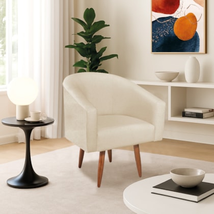 Poltrona Decorativa Jade Design Moderno Sala de Estar Quarto Escritório Confortável Luxo Pés Palito Bouclé Bege