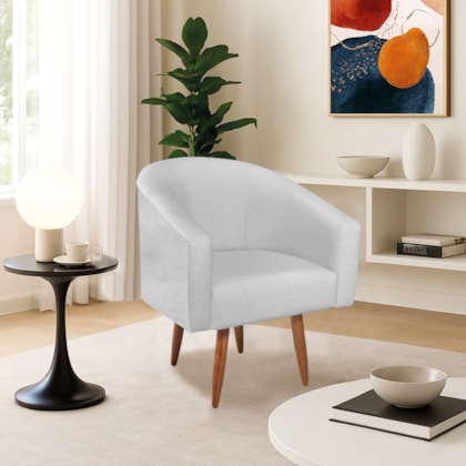 Poltrona Decorativa Jade Design Moderno Sala de Estar Quarto Escritório Confortável Luxo Pés Palito Bouclé Branco