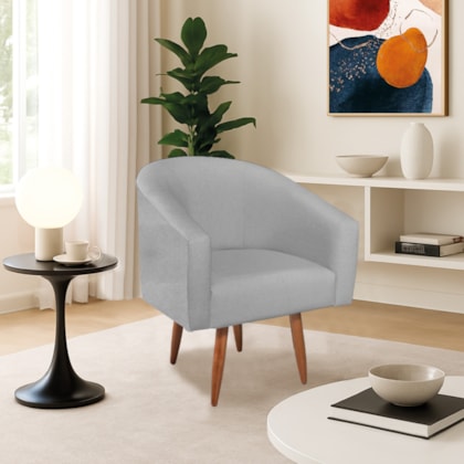 Poltrona Decorativa Jade Design Moderno Sala de Estar Quarto Escritório Confortável Luxo Pés Palito Bouclé Cinza