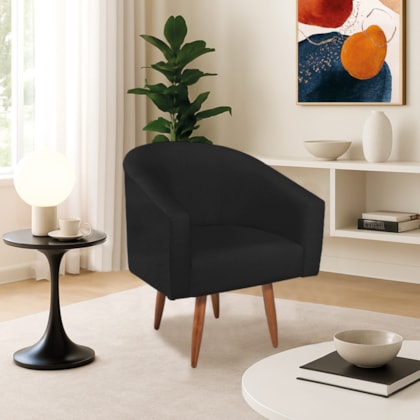 Poltrona Decorativa Jade Design Moderno Sala de Estar Quarto Escritório Confortável Luxo Pés Palito Bouclé Preto