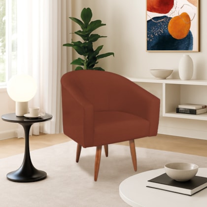 Poltrona Decorativa Jade Design Moderno Sala de Estar Quarto Escritório Confortável Luxo Pés Palito Bouclé Terracota