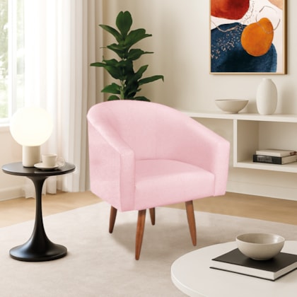 Poltrona Decorativa Jade Design Moderno Sala de Estar Quarto Escritório Confortável Luxo Pés Palito Suede Rosa Bebê