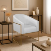 Poltrona Decorativa Jade Moderno Escritório Confortável Luxo Base de ferro Dourado Bouclé Branco