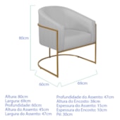 Poltrona Decorativa Jade Moderno Escritório Confortável Luxo Base de ferro Dourado Bouclé Cinza