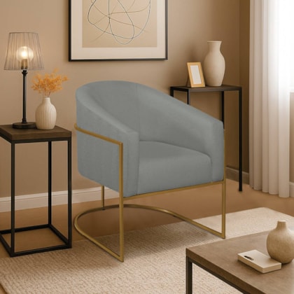 Poltrona Decorativa Jade Moderno Escritório Confortável Luxo Base de ferro Dourado Linho