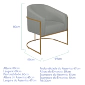 Poltrona Decorativa Jade Moderno Escritório Confortável Luxo Base de ferro Dourado Linho