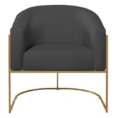 Poltrona Decorativa Jade Moderno Escritório Confortável Luxo Base de ferro Dourado Linho Cinza Escuro