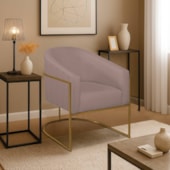 Poltrona Decorativa Jade Moderno Escritório Confortável Luxo Base de ferro Dourado Linho Rosê