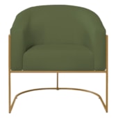 Poltrona Decorativa Jade Moderno Escritório Confortável Luxo Base de ferro Dourado Linho Verde