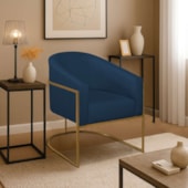 Poltrona Decorativa Jade Moderno Escritório Confortável Luxo Base de ferro Dourado Suede Azul Marinho