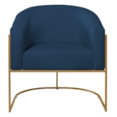 Poltrona Decorativa Jade Moderno Escritório Confortável Luxo Base de ferro Dourado Suede Azul Marinho