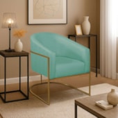 Poltrona Decorativa Jade Moderno Escritório Confortável Luxo Base de ferro Dourado Suede Azul Tiffany