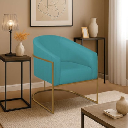 Poltrona Decorativa Jade Moderno Escritório Confortável Luxo Base de ferro Dourado Suede Azul Turquesa