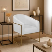 Poltrona Decorativa Jade Moderno Escritório Confortável Luxo Base de ferro Dourado Suede Branco