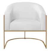 Poltrona Decorativa Jade Moderno Escritório Confortável Luxo Base de ferro Dourado Suede Branco