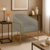 Poltrona Decorativa Jade Moderno Escritório Confortável Luxo Base de ferro Dourado Suede Cappuccino