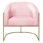 Poltrona Decorativa Jade Moderno Escritório Confortável Luxo Base de ferro Dourado Suede Rosa Bebê