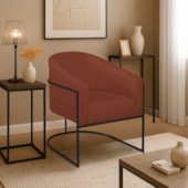 Poltrona Decorativa Jade Moderno Escritório Confortável Luxo Base de ferro Preto Bouclé Terracota