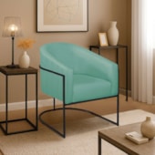 Poltrona Decorativa Jade Moderno Escritório Confortável Luxo Base de ferro Preto Suede Azul Tiffany