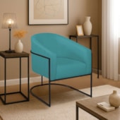 Poltrona Decorativa Jade Moderno Escritório Confortável Luxo Base de ferro Preto Suede Azul Turquesa