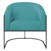 Poltrona Decorativa Jade Moderno Escritório Confortável Luxo Base de ferro Preto Suede Azul Turquesa