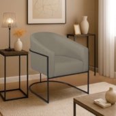 Poltrona Decorativa Jade Moderno Escritório Confortável Luxo Base de ferro Preto Suede Capuccino