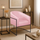 Poltrona Decorativa Jade Moderno Escritório Confortável Luxo Base de ferro Preto Suede Rosa Bebê