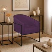 Poltrona Decorativa Jade Moderno Escritório Confortável Luxo Base de ferro Preto Suede Roxo